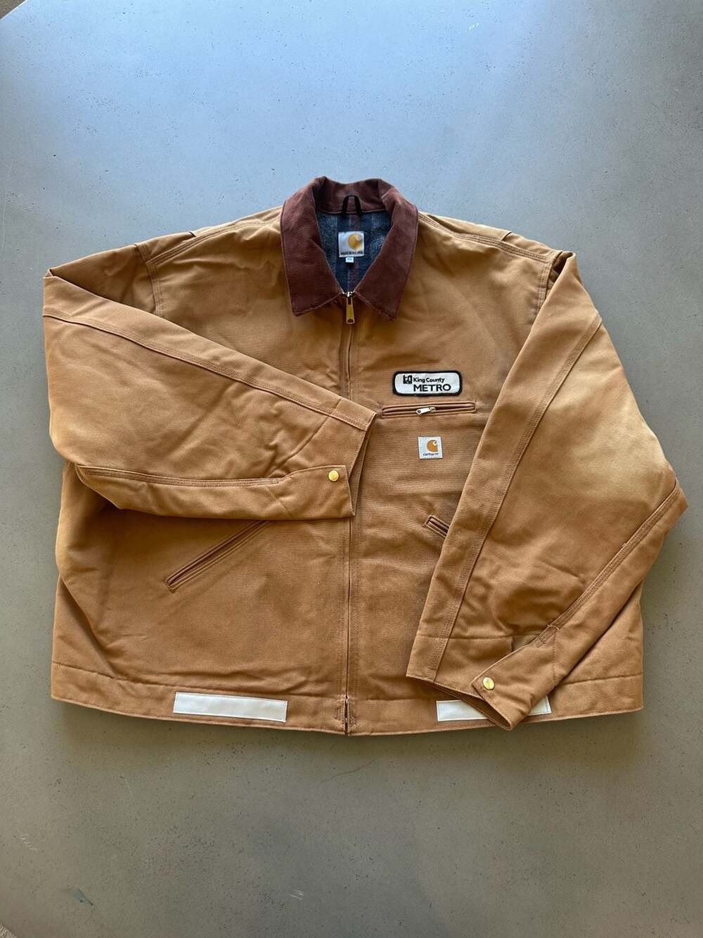 Carhartt J001 BRN Blanket-Lined Detroit Jacket with King County Metro Patch